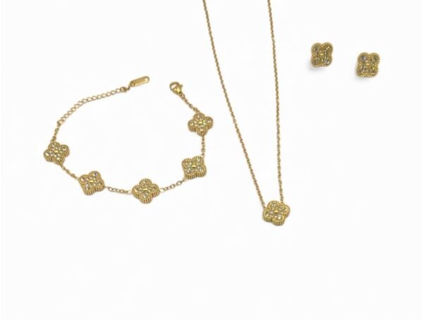 Lucie Mini 13mm clover Zircon Set (Gold)
