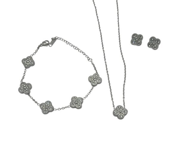 Lucie Mini 13mm clover Zircon Set (Silver)